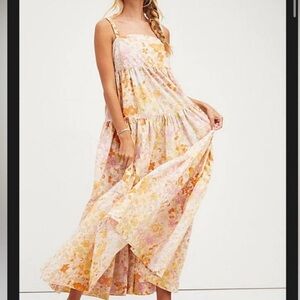 Free people park slope maxi in white pink & orange floral